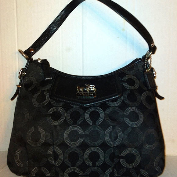 L@@K☆Rare COACH Madison Dotted OP Art Black Top Handle Baguette/Satchel - Picture 13 of 16